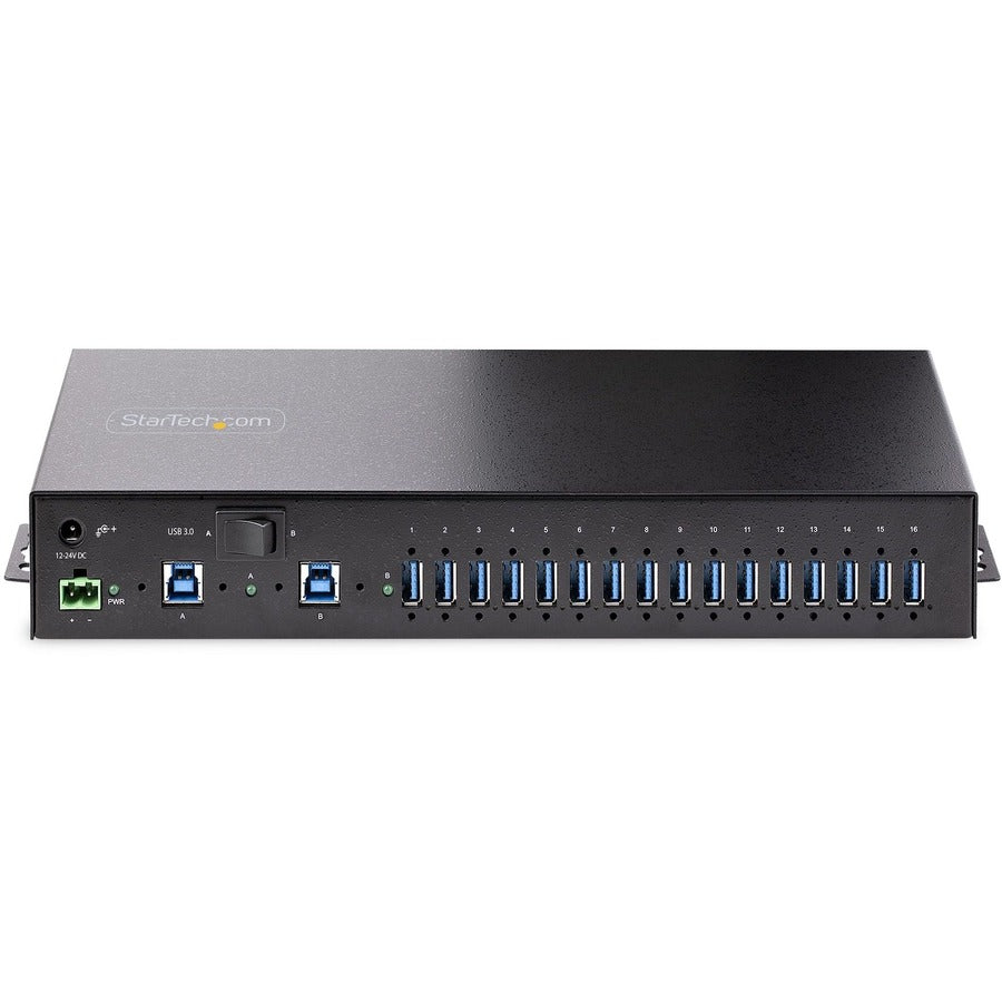 StarTech.com Hub USB 3.0 industriel 16 ports 5 Gbit/s, montable, alimentation du bornier jusqu'à 120 W partagée, chargement USB, hub/commutateur double hôte 5G16AINDS-USB-A-HUB