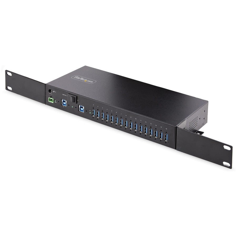 StarTech.com Hub USB 3.0 industriel 16 ports 5 Gbit/s, montable, alimentation du bornier jusqu'à 120 W partagée, chargement USB, hub/commutateur double hôte 5G16AINDS-USB-A-HUB