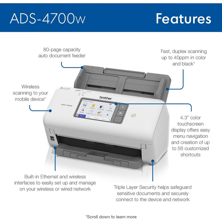 Scanner feuilles Brother ADS-4700W - 600 x 600 dpi optique ADS4700W
