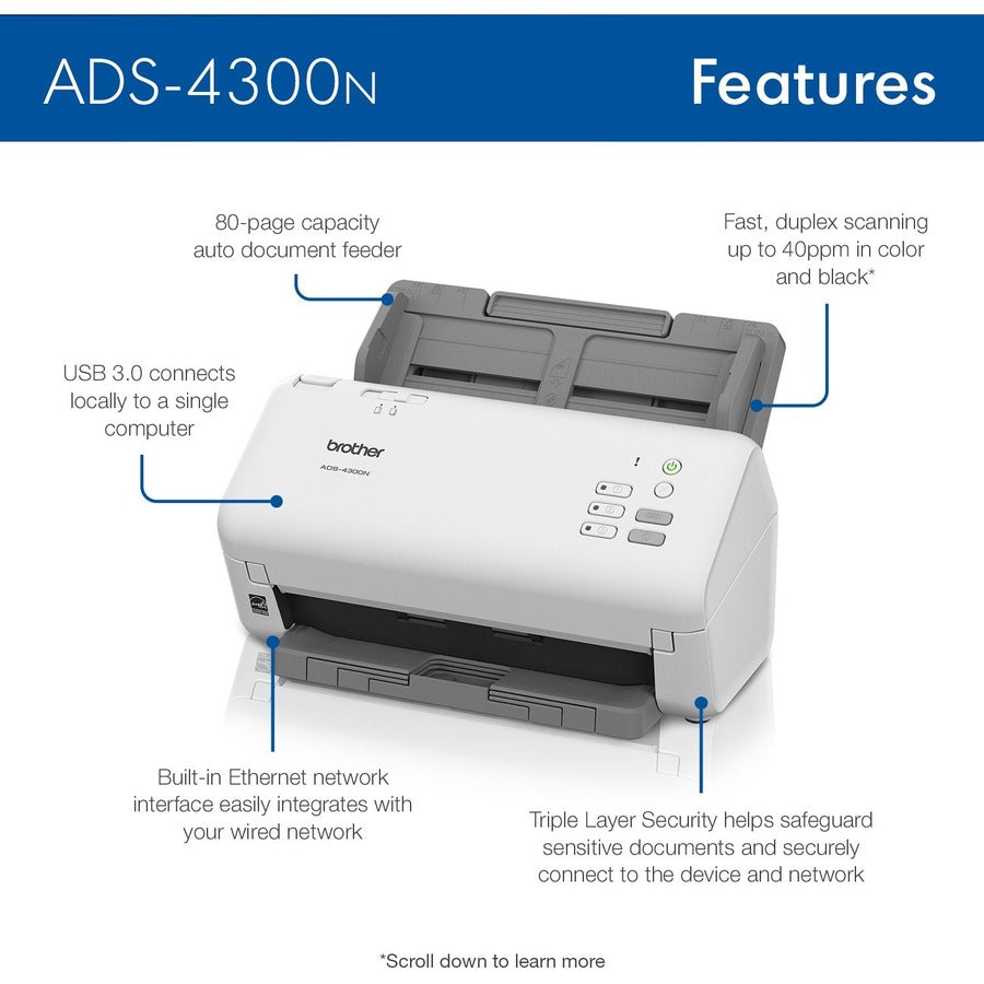 Brother ADS-4300N Sheetfed Scanner - 600 x 600 dpi Optical ADS4300N