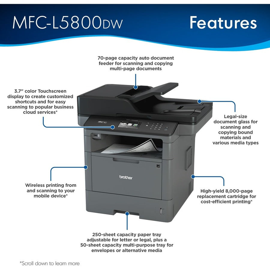 Brother MFC-L5800DW Wireless Laser Multifunction Printer - Monochrome MFCL5800DW