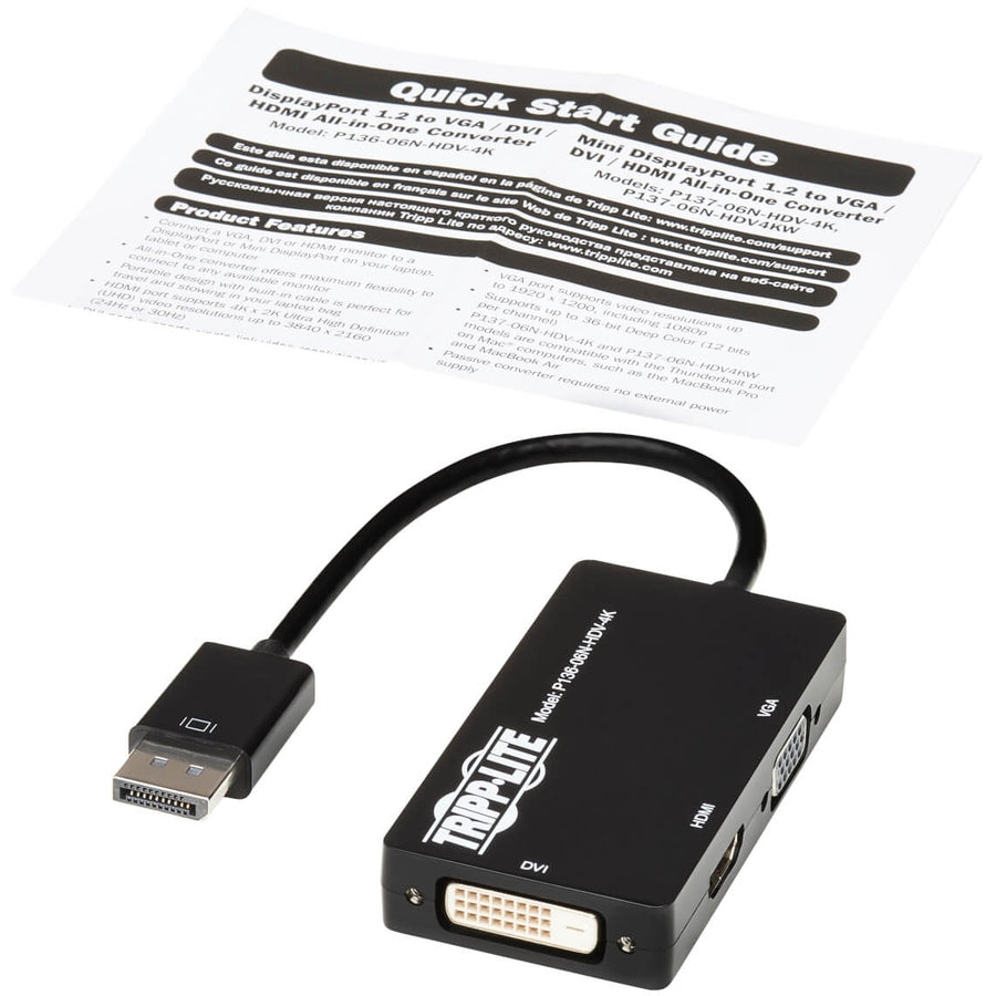 Tripp Lite DisplayPort to VGA / DVI / HDMI 4K x 2K Adapter Converter P136-06N-HDV-4K