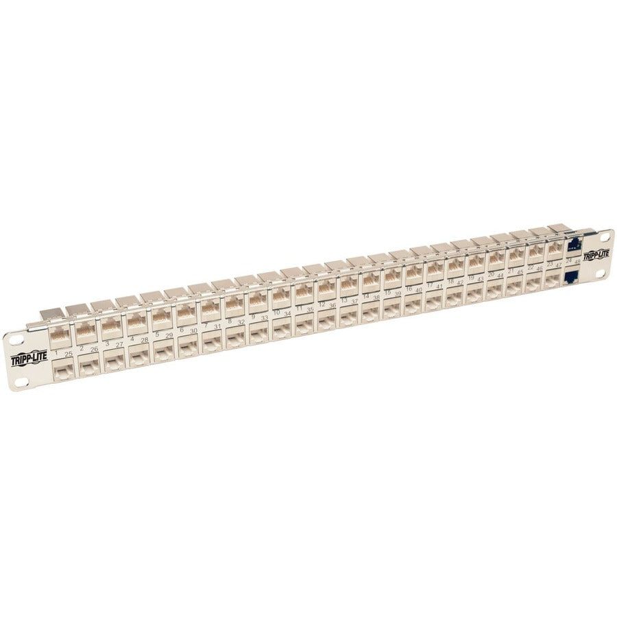 Tripp Lite 48-Port Cat6a Patch Panel Rackmount Shielded Feedthrough RJ45 1U N254-048-SH-6A