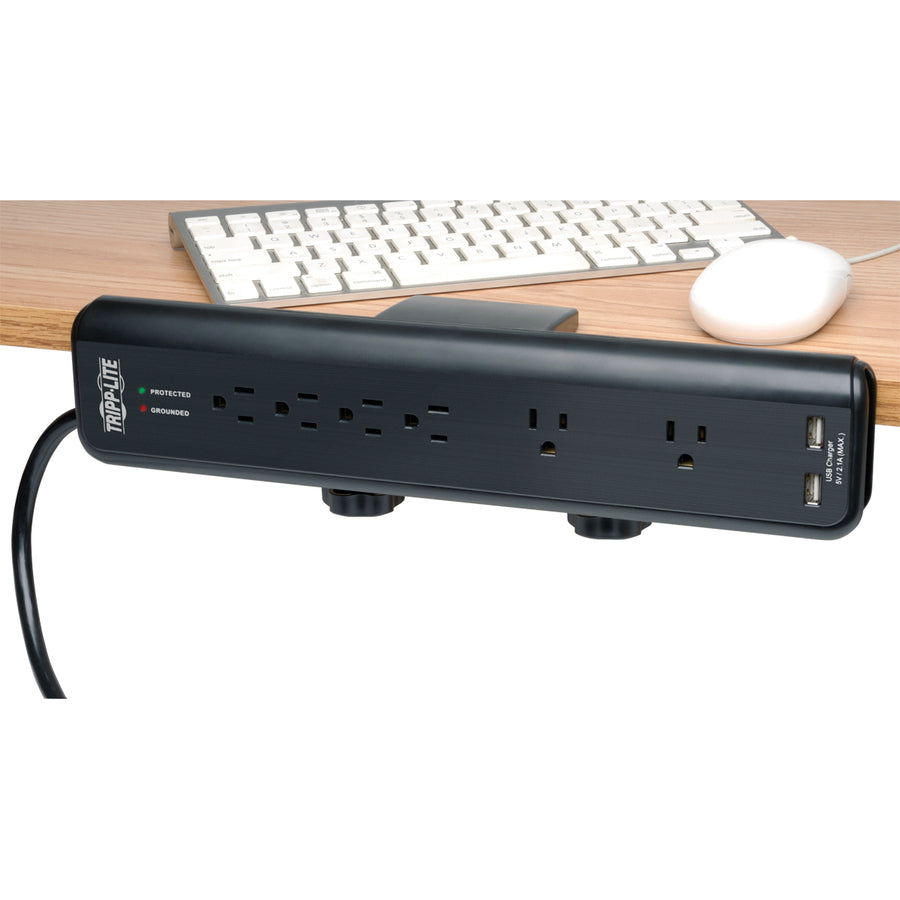 Tripp Lite Parasurtenseur Multiprise Support de Bureau 120 V USB 6 Prises Cordon de 6' - 6 x NEMA 5-15R - 1875 VA - 2100 J - Entrée 120 V AC - Sortie 5 V DC TLP606DMUSB