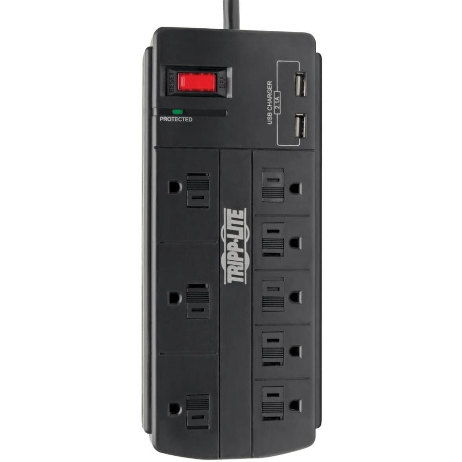 Tripp Lite Surge Protector Power Strip 8-Outlet 2 USB Charging Ports 8ft Cord - 8 x NEMA 5-15R, 2 x USB - 1875 VA - 1200 J - 120 V AC Input TLP88USBB