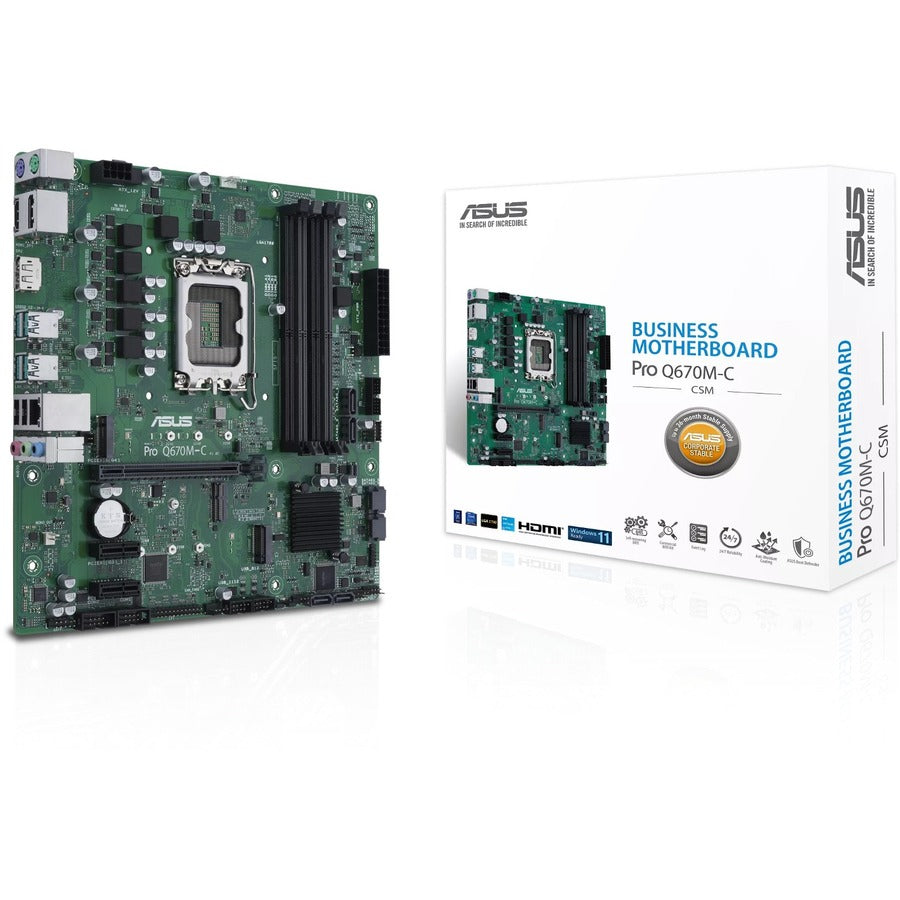 Asus PRO Q670M-C-CSM Desktop Motherboard - Intel Q670 Chipset - Socket LGA-1700 - Intel Optane Memory Ready - Micro ATX PRO Q670M-C-CSM