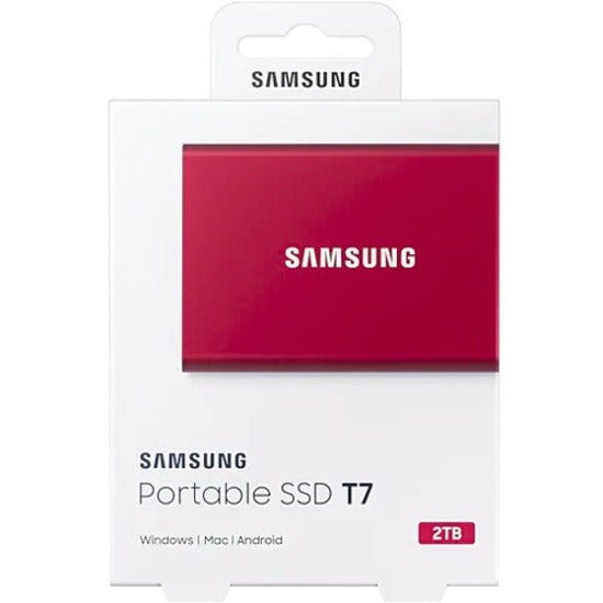 Samsung T7 MU-PC2T0R/AM 2 TB Portable Solid State Drive - External - PCI Express NVMe - Metallic Red MU-PC2T0R/AM