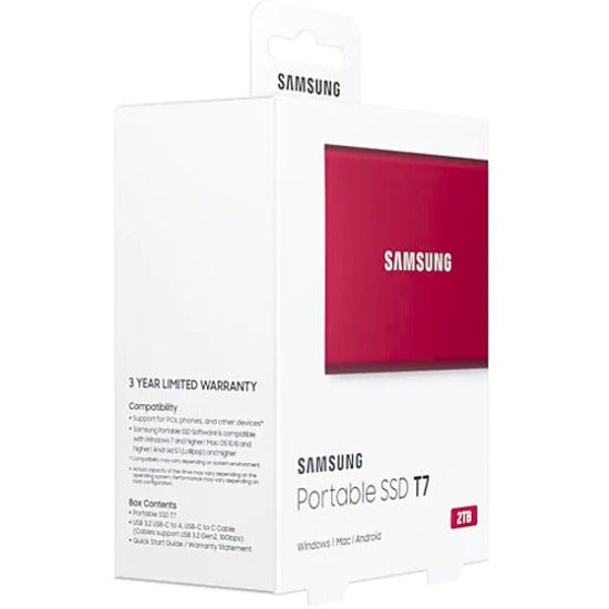 Disque SSD portable Samsung T7 MU-PC2T0R/AM 2 To - Externe - PCI Express NVMe - Rouge métallisé MU-PC2T0R/AM