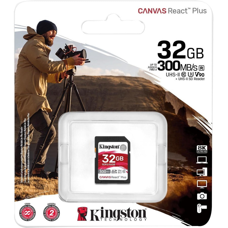 Kingston Canvas React Plus 32 GB Class 10/UHS-II (U3) V90 SDHC SDR2/32GB