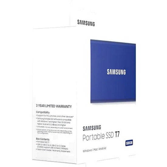 Samsung T7 MU-PC500H/AM 500 GB Portable Solid State Drive - External - PCI Express NVMe - Indigo Blue MU-PC500H/AM