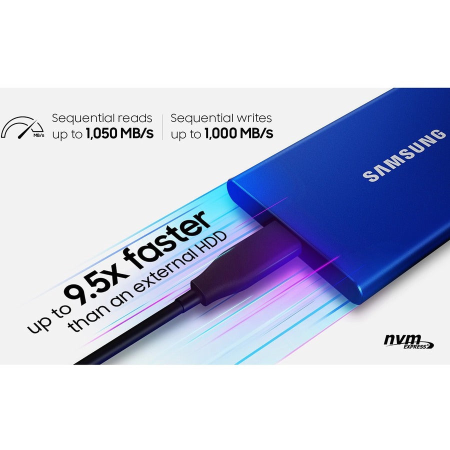 Samsung T7 MU-PC2T0H/AM 2 TB Portable Solid State Drive - External - PCI Express NVMe - Indigo Blue MU-PC2T0H/AM