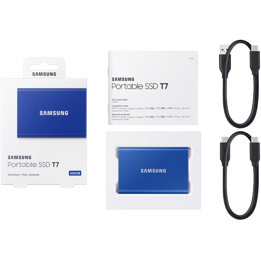 Disque SSD portable Samsung T7 MU-PC2T0R/WW 1 To - Externe - PCI Express NVMe - Bleu indigo MU-PC1T0H/AM