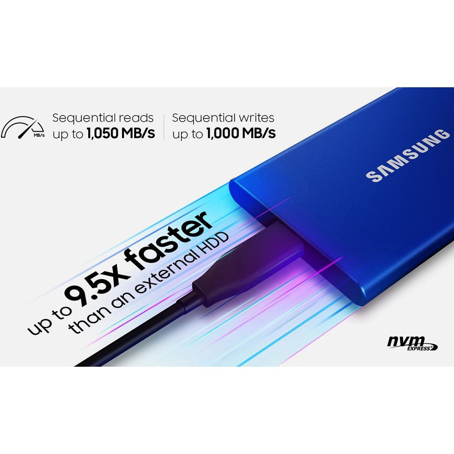 Disque SSD portable Samsung T7 MU-PC2T0R/WW 1 To - Externe - PCI Express NVMe - Bleu indigo MU-PC1T0H/AM