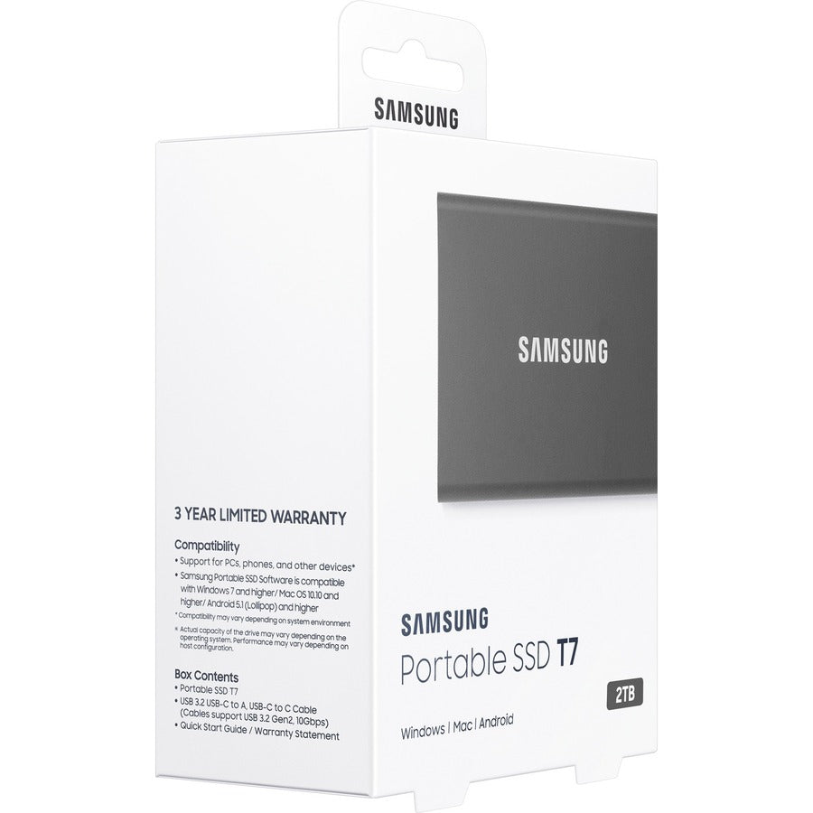 Disque SSD portable Samsung T7 MU-PC2T0T/AM 2 To - Externe - PCI Express NVMe - Gris Titane MU-PC2T0T/AM