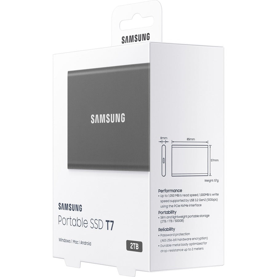 Disque SSD portable Samsung T7 MU-PC2T0T/AM 2 To - Externe - PCI Express NVMe - Gris Titane MU-PC2T0T/AM