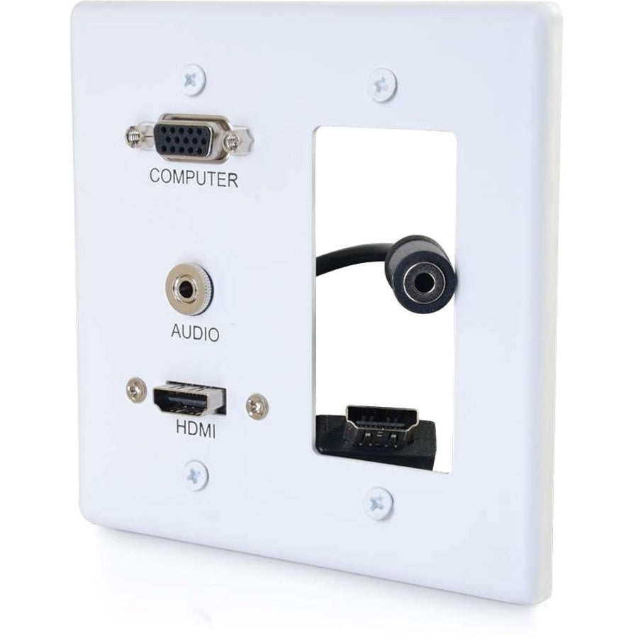 C2G Plaque murale décorative double gang VGA, audio 3,5 mm et HDMI Blanc 39877