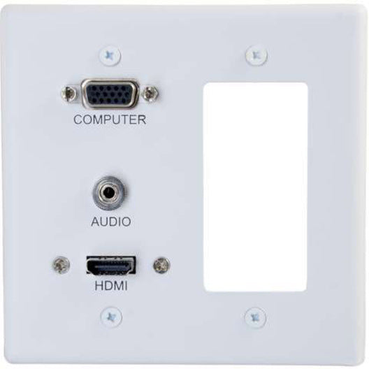 C2G Decorative Dual Gang VGA, 3.5mm Audio and HDMI Wall Plate White 39877