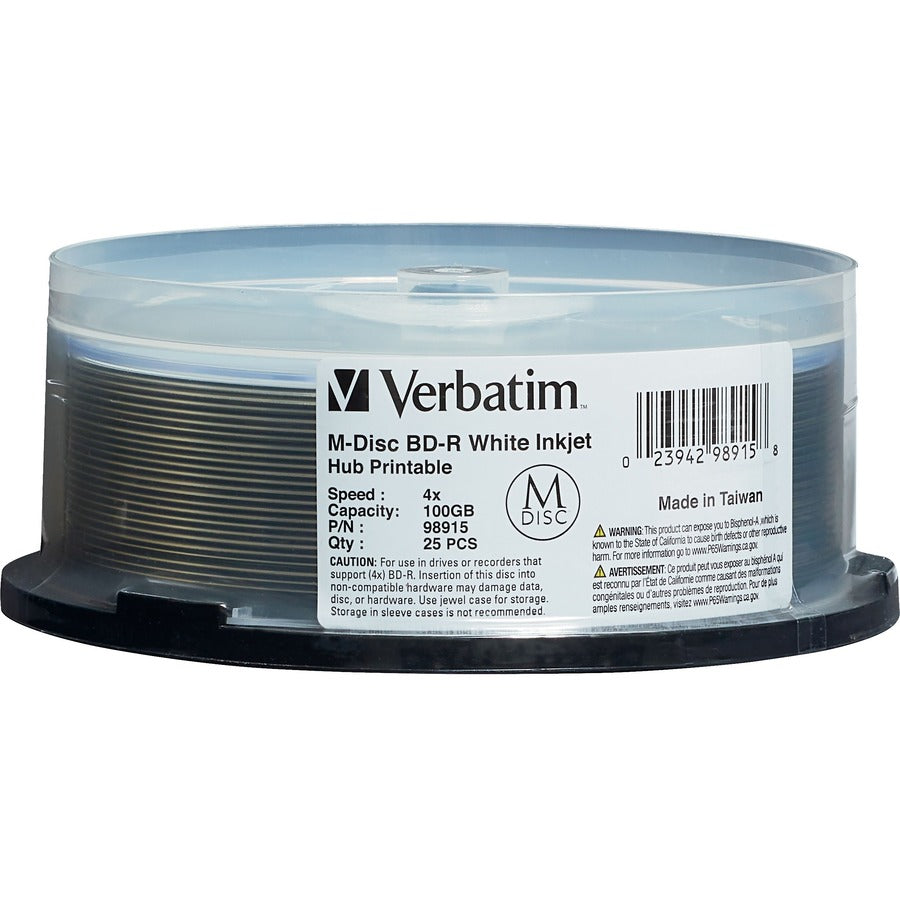 Verbatim Blu-ray Recordable Media - BD-R - 4x - 100 GB - 25 Pack Spindle 98915