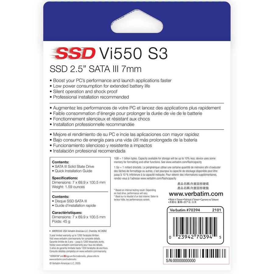 Verbatim Vi550 2 TB Solid State Drive - 2.5" Internal - SATA (SATA/600) 70394