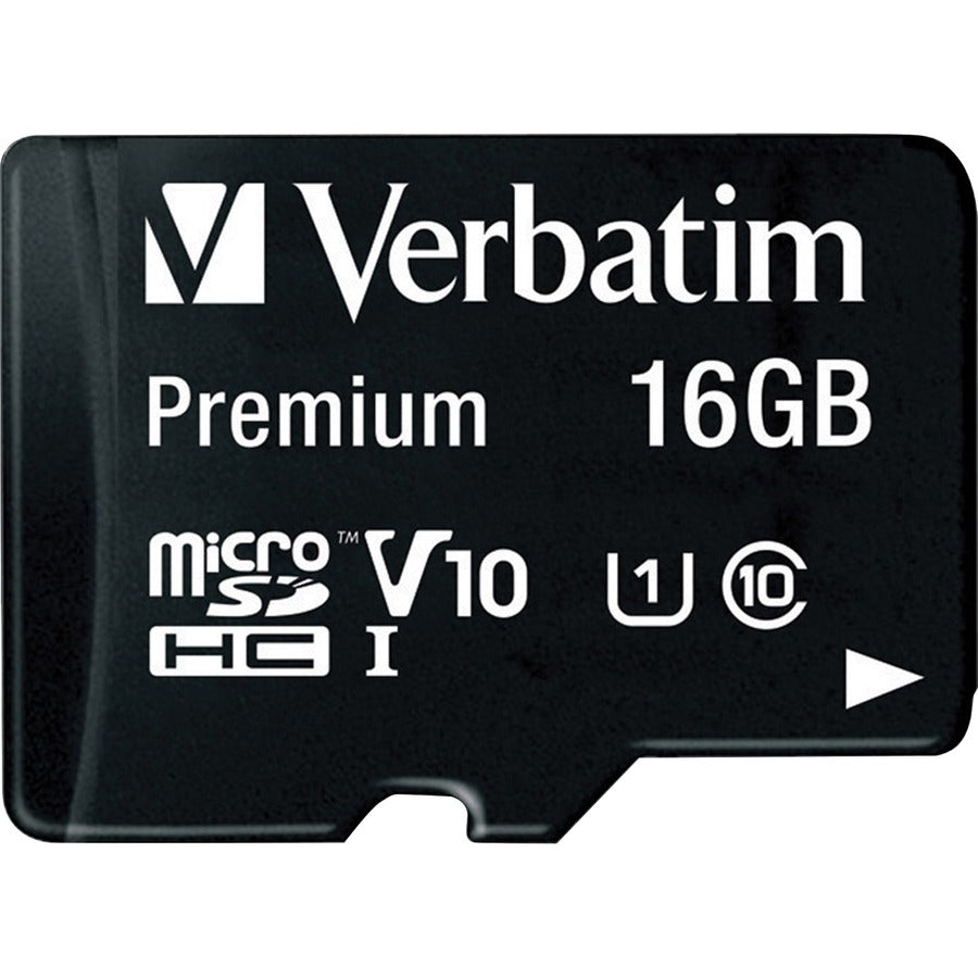 Verbatim 16GB Premium microSDHC Memory Card with Adapter, UHS-I V10 U1 Class 10 44082