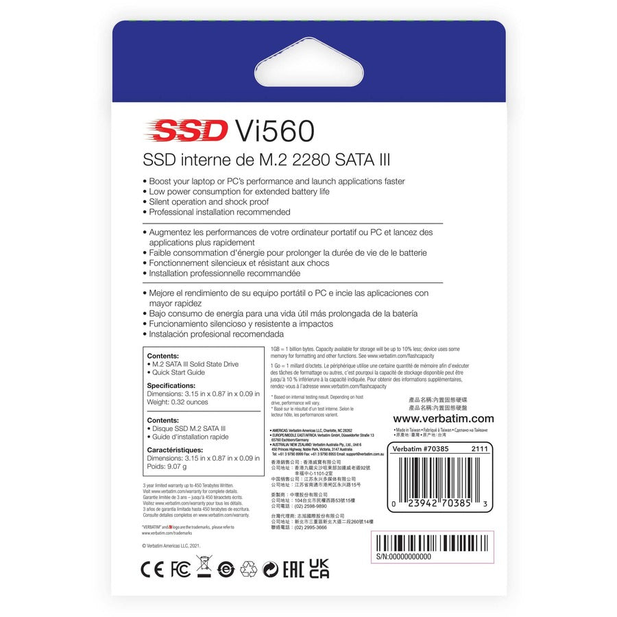 Verbatim Vi560 1 TB Solid State Drive - M.2 2280 Internal - SATA (SATA/600) 70385