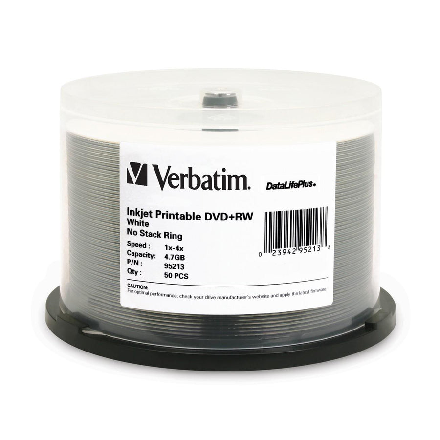 Verbatim DVD+RW 4,7 Go 4X DataLifePlus blanc imprimable à jet d'encre - broche de 50 paquets 95213