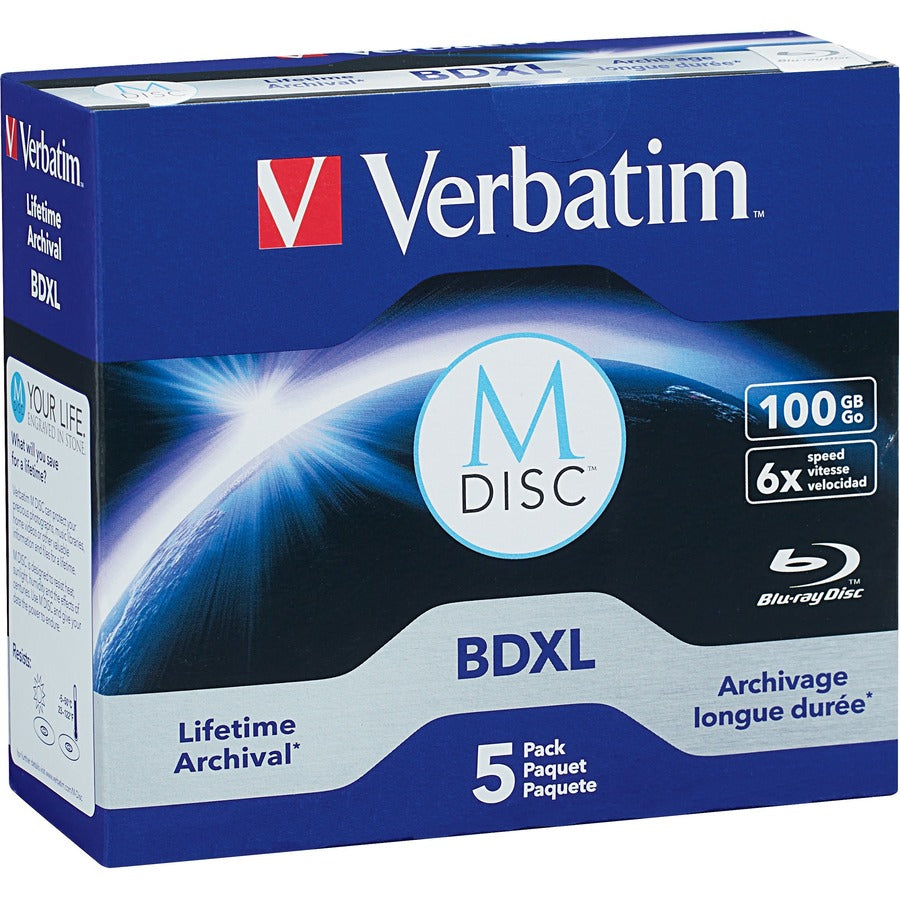 Support enregistrable Blu-ray Verbatim - BDXL - 6x - 100 Go - Paquet de 5 coffrets bijoux 98913