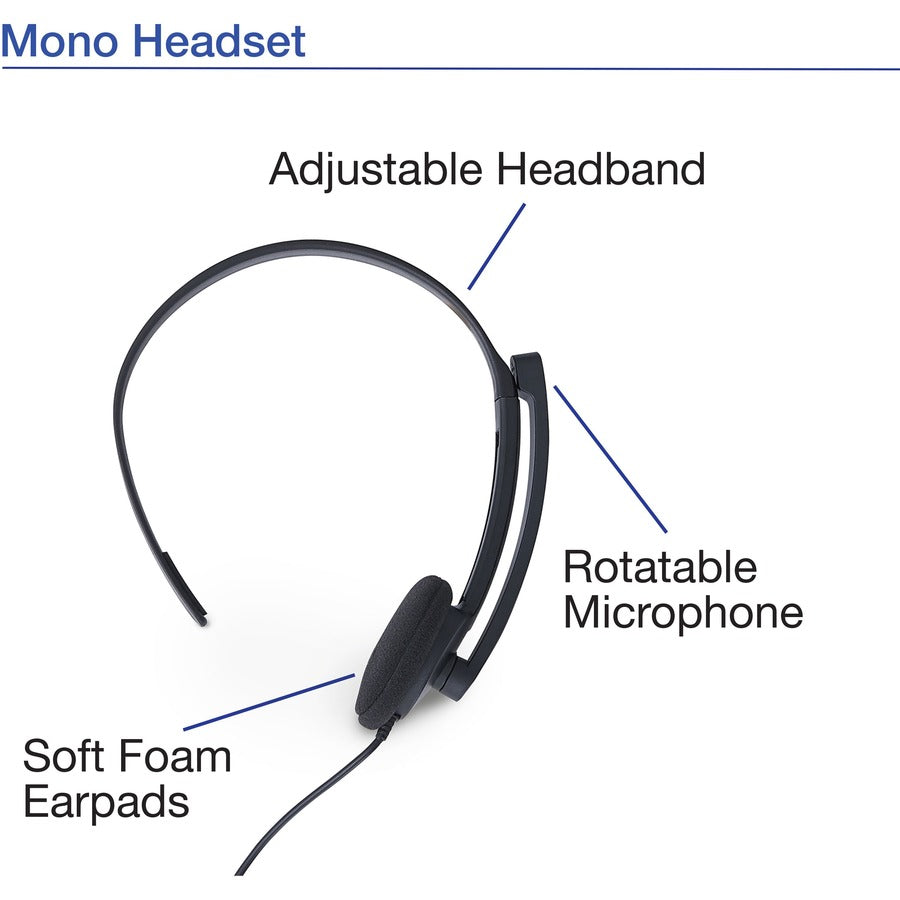 Verbatim Mono Headset with Microphone and In-Line Remote 70722