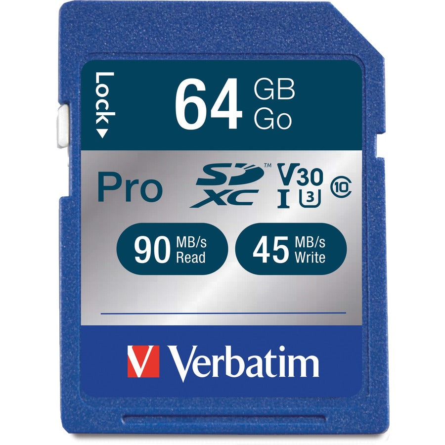 Carte mémoire SDXC Pro 600X Verbatim 64 Go, UHS-I V30 U3 classe 10 98670