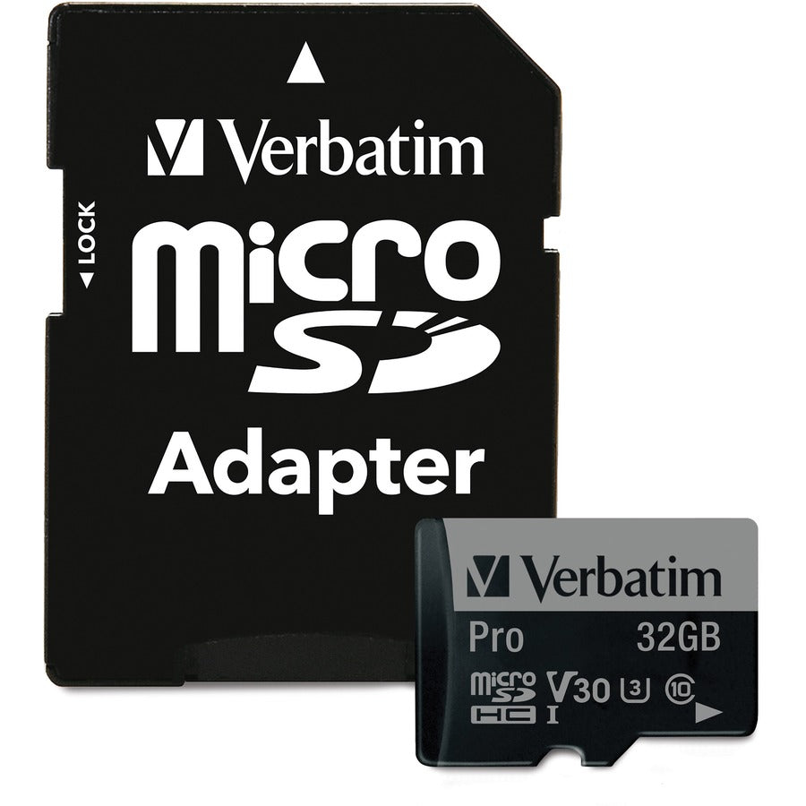 Carte mémoire microSDHC Verbatim 32 Go Pro 600X avec adaptateur, UHS-I V30 U3 classe 10 47041