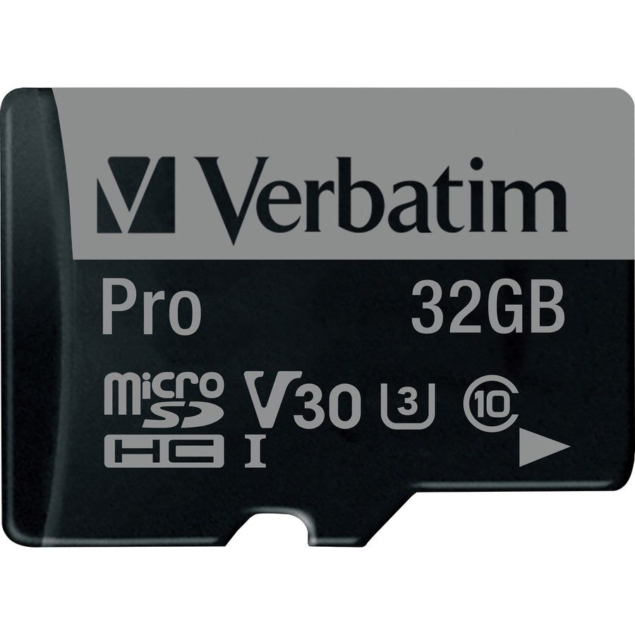 Carte mémoire microSDHC Verbatim 32 Go Pro 600X avec adaptateur, UHS-I V30 U3 classe 10 47041