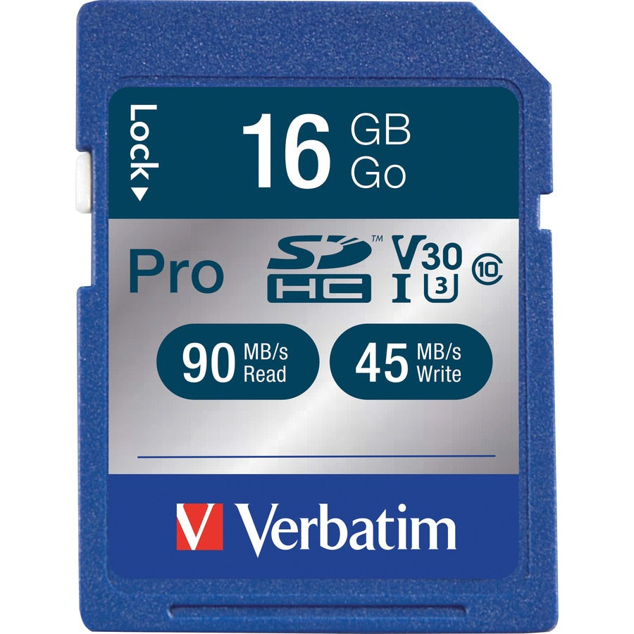 Carte mémoire SDHC Verbatim Pro 600X 16 Go, UHS-I V30 U3 classe 10 98046