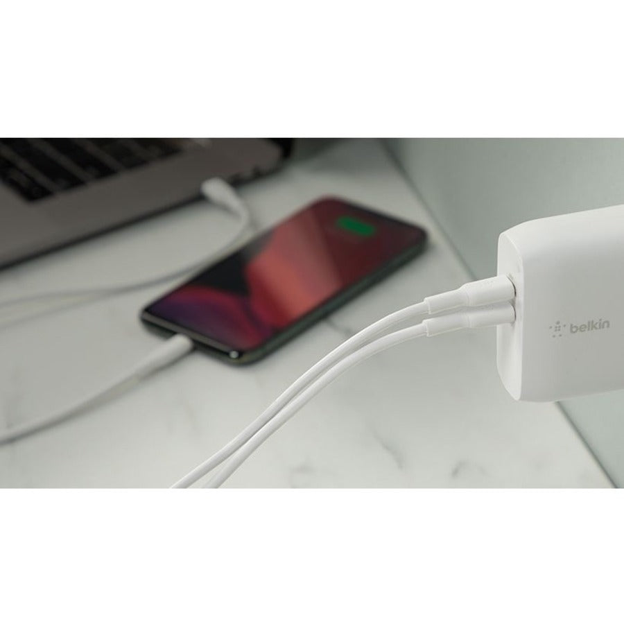 Belkin BoostCharge Dual USB-C GaN Wall Charger 68W + USB-C Cable Laptop Chromebook Charging - Power Adapter WCH003DQ2MWH-B6