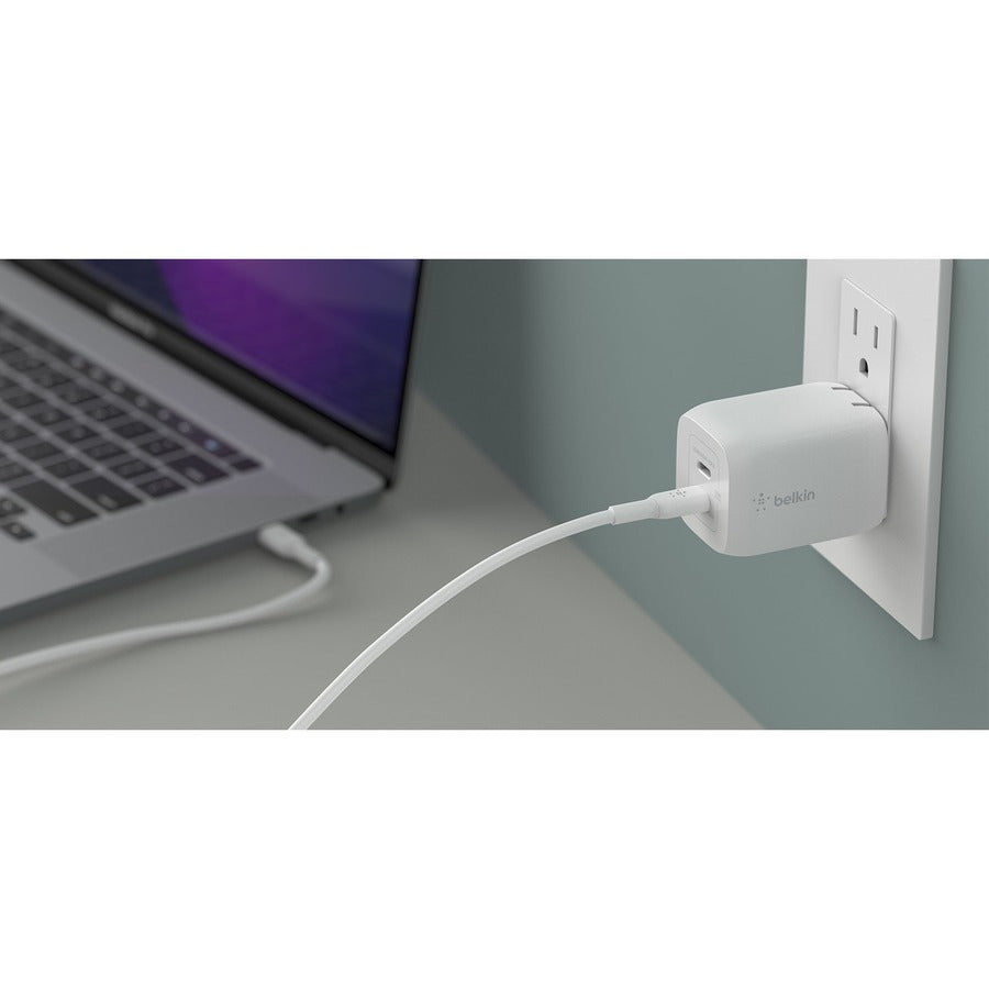 Belkin BoostCharge Pro Dual USB-C GaN Wall Charger with PPS 65W Laptop Chromebook Charging - Power Adapter WCH013DQWH