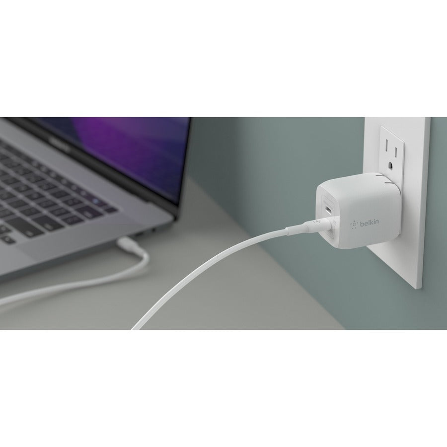 Belkin BoostCharge Pro Dual USB-C GaN Wall Charger with PPS 45W Laptop Chromebook Charging - Power Adapter WCH011DQWH