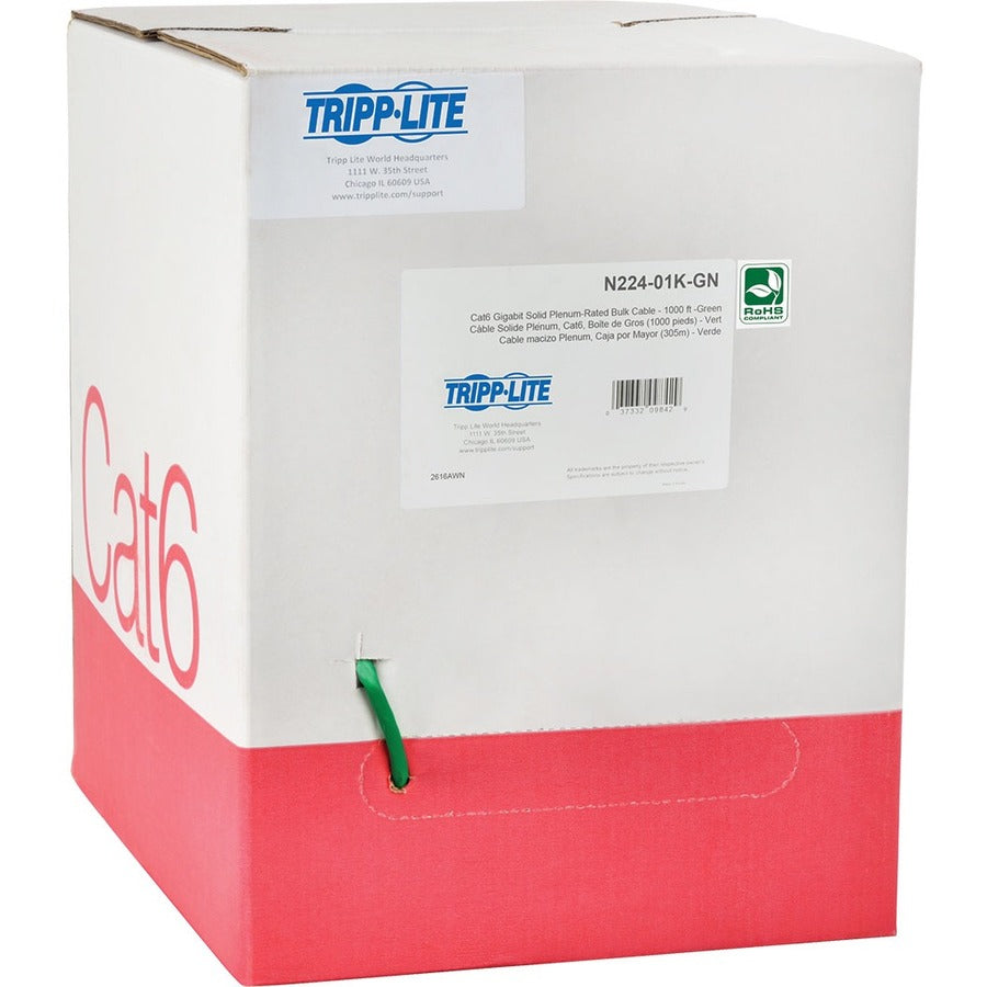 Tripp Lite N224-01K-GN Câble en PVC Cat6 Gigabit à noyau solide pour plénum, ​​vert, 300 m