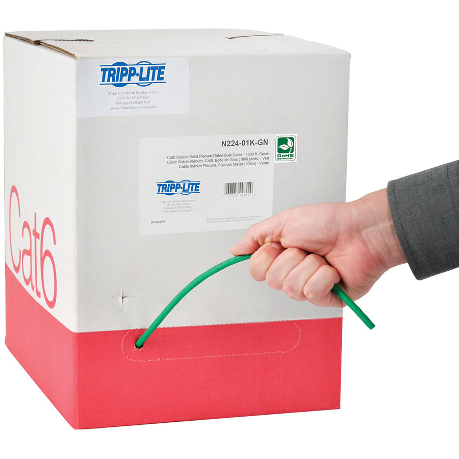 Tripp Lite N224-01K-GN Câble en PVC Cat6 Gigabit à noyau solide pour plénum, ​​vert, 300 m