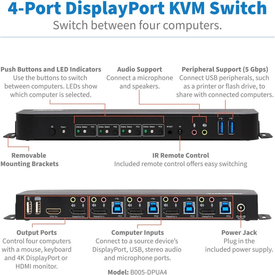 Tripp Lite B005-DPUA4 Commutateur KVM DisplayPort/USB 4 ports B005-DPUA4