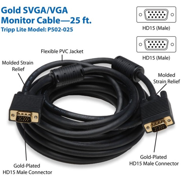 Tripp Lite 25ft SVGA / VGA Coax Monitor Cable with RGB High Resolution HD15 M/M 25' P502-025