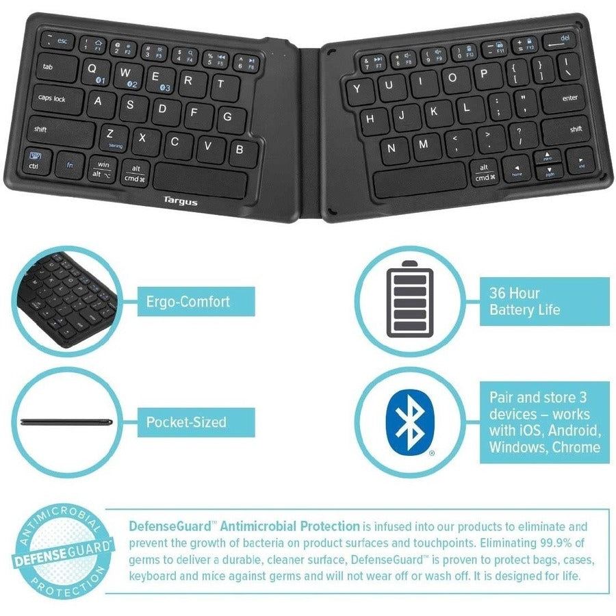 Clavier antimicrobien Bluetooth pliable ergonomique Targus AKF003US