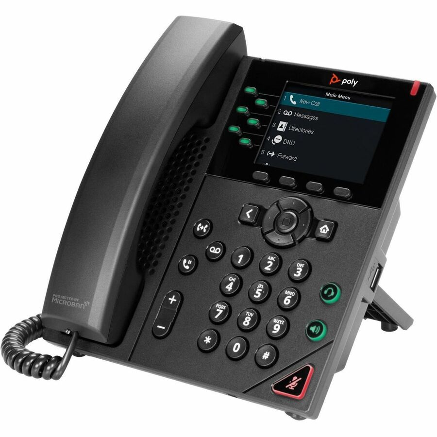 Poly VVX 350 IP Phone - Corded - Corded - Desktop, Wall Mountable - Black 89B69AA#ABA