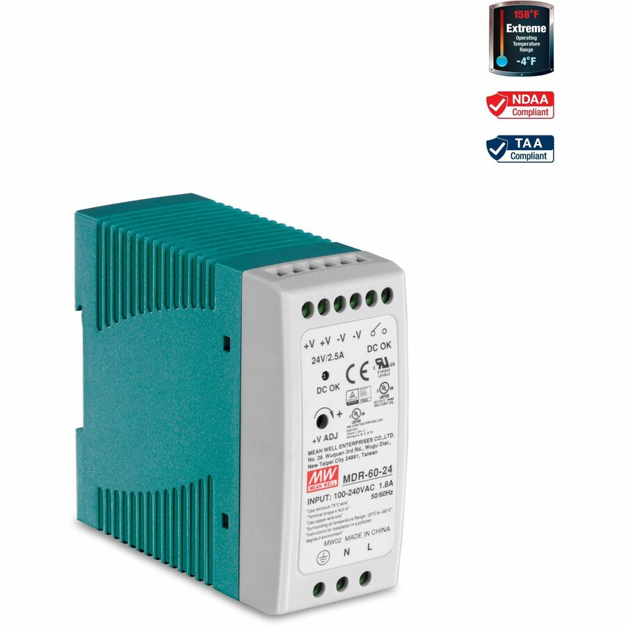 TRENDnet 60 W Single Output Industrial DIN-Rail Power Supply, Universal AC Input, Extreme -20 to 70 &deg;C (-4 to 158 &deg;F) Operating Temp, TI-M6024 TI-M6024