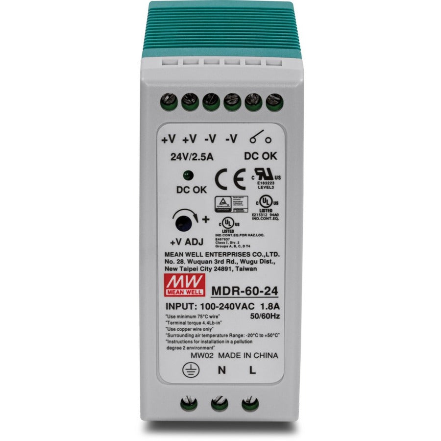 TRENDnet 60 W Single Output Industrial DIN-Rail Power Supply, Universal AC Input, Extreme -20 to 70 &deg;C (-4 to 158 &deg;F) Operating Temp, TI-M6024 TI-M6024