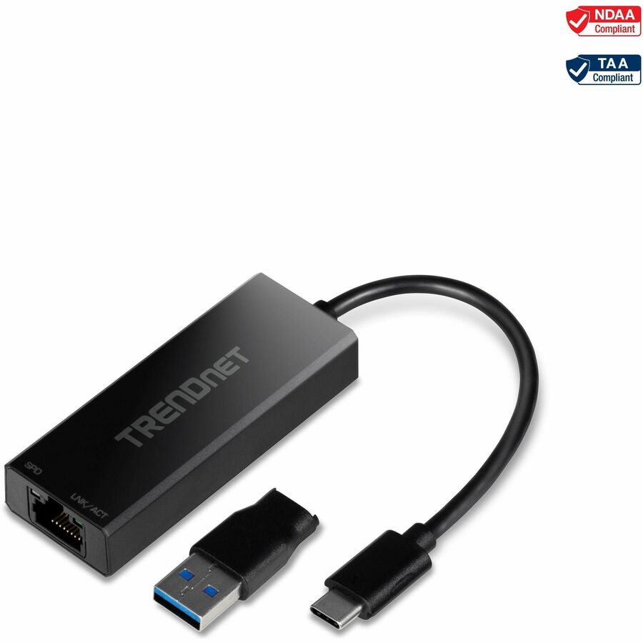 Adaptateur Ethernet TRENDnet USB-C 3.1 vers 2,5GBase-T, conforme IEEE 802.3bz 2.5GBASE-T, prend en charge des vitesses de connexion jusqu'à 2,5Gbps, prend en charge 802.1p (CoS) et 802.1Q (VLAN), noir, TUC-ET2G TUC- ET2G