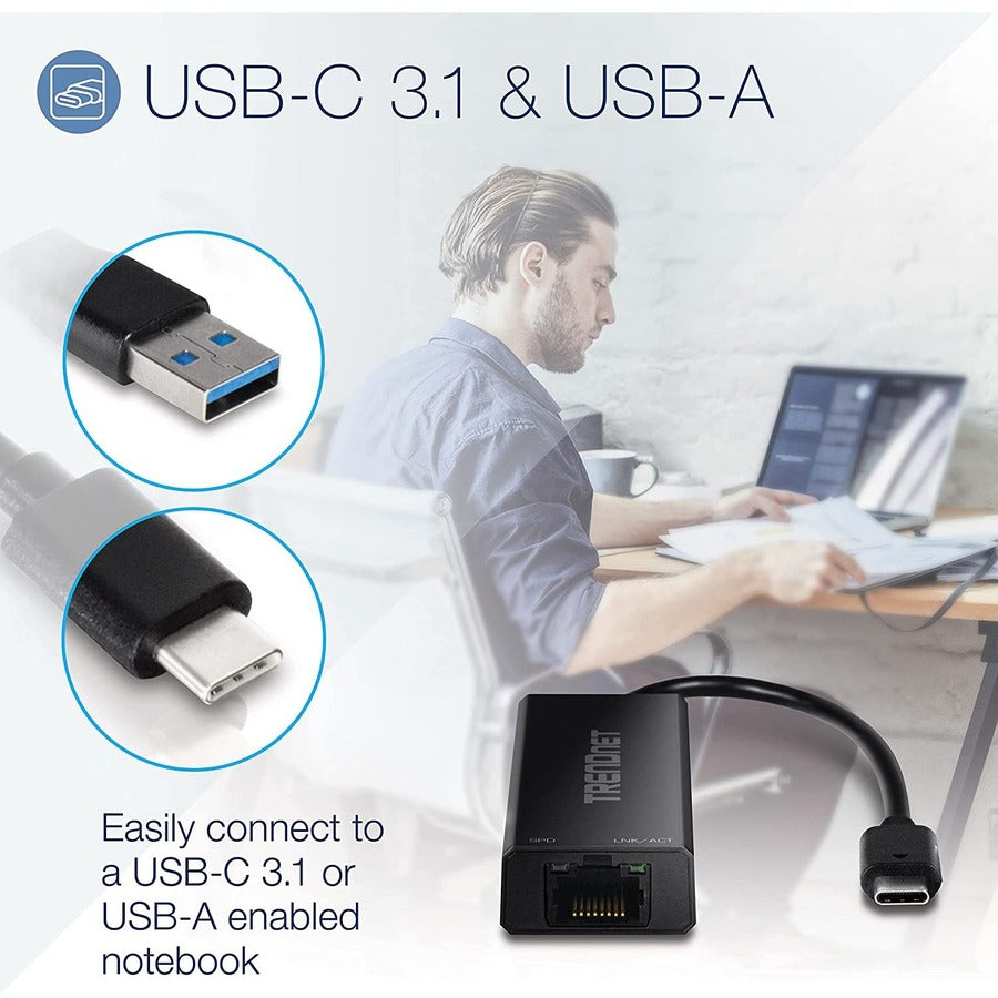 TRENDnet USB-C 3.1 To 2.5GBase-T Ethernet Adapter, IEEE 802.3bz 2.5GBASE-T Compliant, Supports Up to 2.5Gbps connection Speeds, Supports 802.1p (CoS) And 802.1Q (VLAN), Black, TUC-ET2G TUC-ET2G