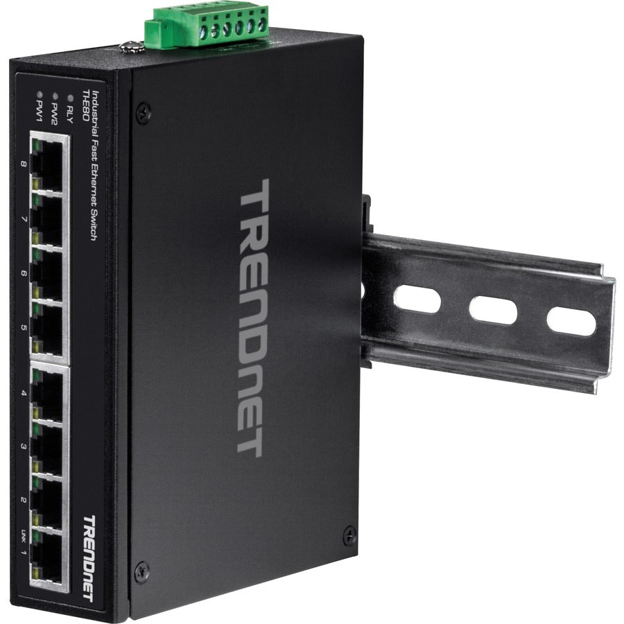 Commutateur sur rail DIN Fast Ethernet industriel non géré TRENDnet à 8 ports ; TI-E80 8 ports Ethernet rapides ; Capacité de commutation de 1,6 Gbit/s ; commutateur Ethernet rapide réseau à 8 ports ; commutateur métallique IP30 ; protection à vie TI-E80