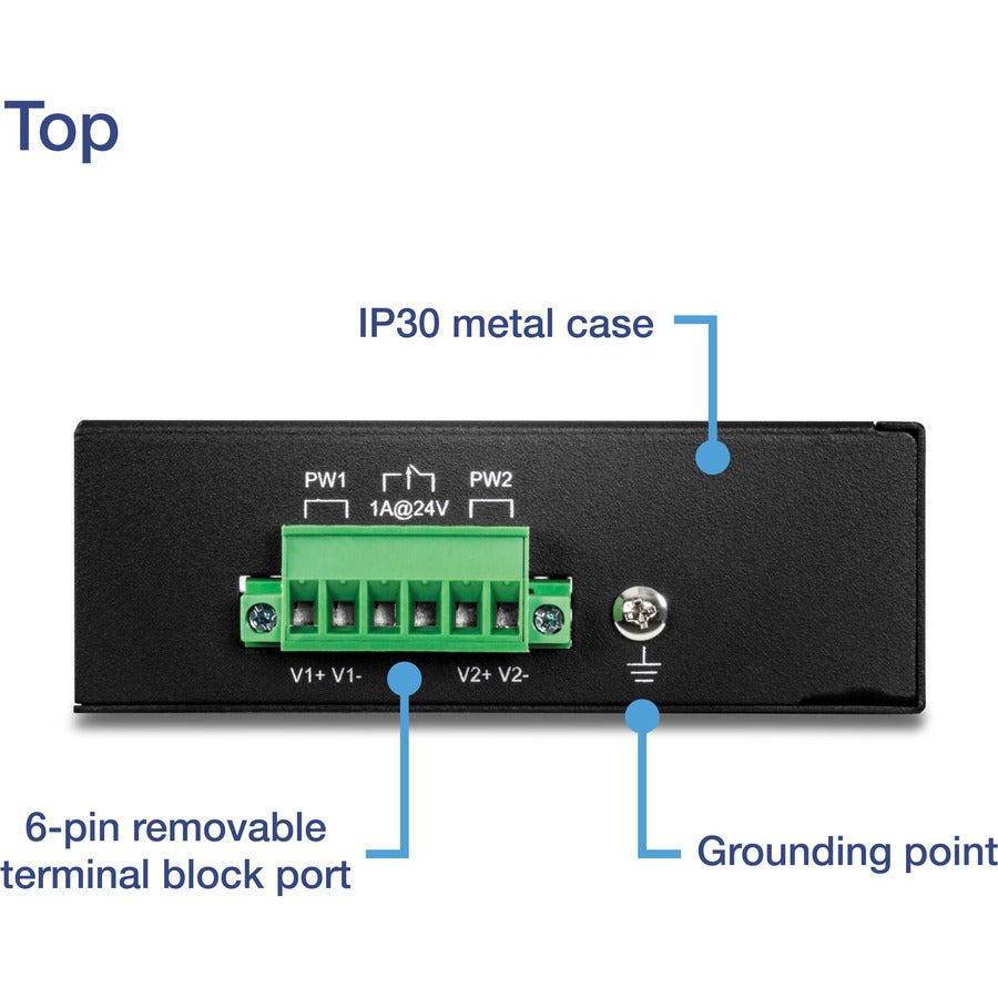 Commutateur sur rail DIN Fast Ethernet industriel non géré TRENDnet à 8 ports ; TI-E80 8 ports Ethernet rapides ; Capacité de commutation de 1,6 Gbit/s ; commutateur Ethernet rapide réseau à 8 ports ; commutateur métallique IP30 ; protection à vie TI-E80