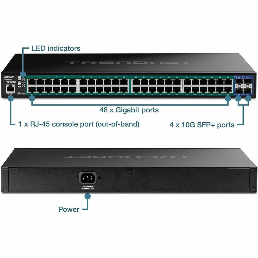 TRENDnet 52-Port Gigabit Web Smart PoE+ Switch with 10G SFP+ Slots TPE-3524S