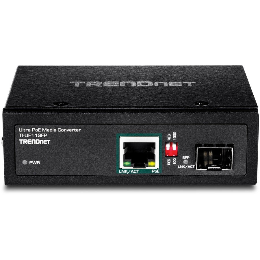 TRENDnet Hardened Industrial SFP to Gigabit UPoE Media Converter; IP30 Rated Housing; Includes DIN-rail & Wall Mounts; Operating Temp. -40 to 75 ?C (-40 to 167 ?F); TI-UF11SFP TI-UF11SFP