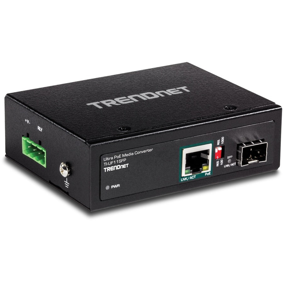 TRENDnet Hardened Industrial SFP to Gigabit UPoE Media Converter; IP30 Rated Housing; Includes DIN-rail & Wall Mounts; Operating Temp. -40 to 75 ?C (-40 to 167 ?F); TI-UF11SFP TI-UF11SFP